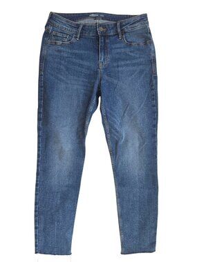 OLD NAVY Rockstar Super Skinny Jeans Raw Hem Frayed Ankle Blue Denim Size 10